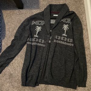 Tommy Bahama Hula Days Fairisle Cardigan Collar Sweater L Palm Tree